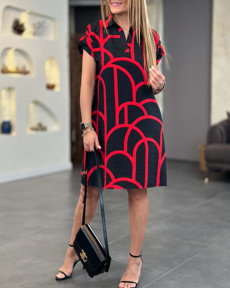 Damen Kleid | Geometrisches Muster Kurzarm