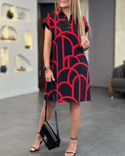 Damen Kleid | Geometrisches Muster Kurzarm