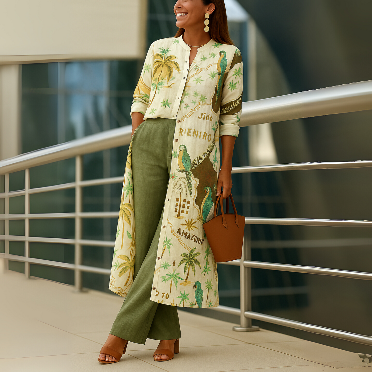 Damen Zweiteiler | Lange Bedruckte Bluse und Hose