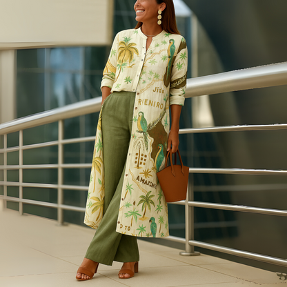 Damen Zweiteiler | Lange Bedruckte Bluse und Hose