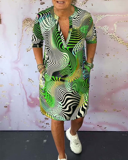 Damen Kleid | Wellenmuster Seitentaschen