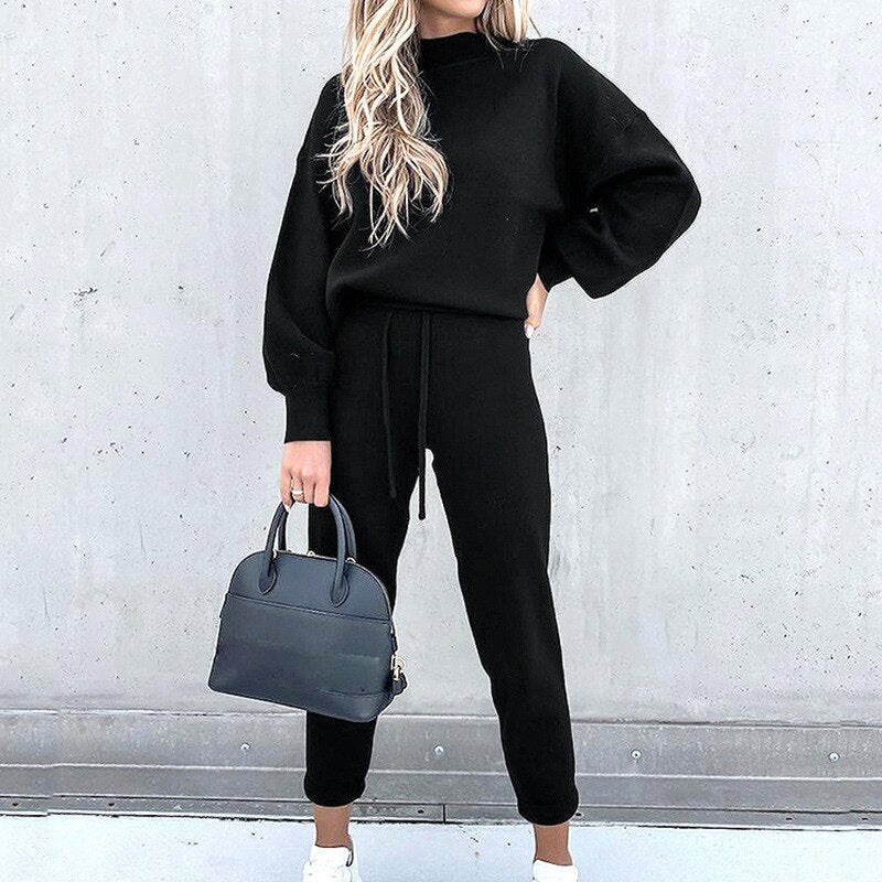 Pullover Damen Und Hosen Set | Lockere Passform Mit Rollkragen