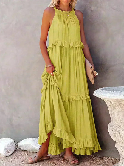 Damen Kleid | Halter Rüschen Maxi