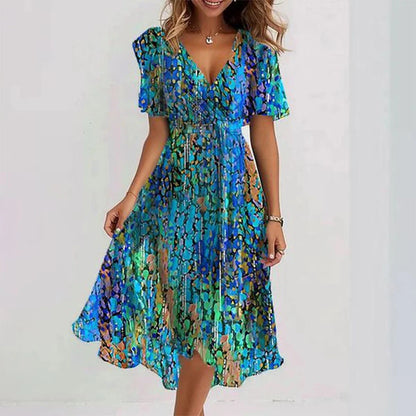 Damen Kleid | Wickel Print Sommer Midi
