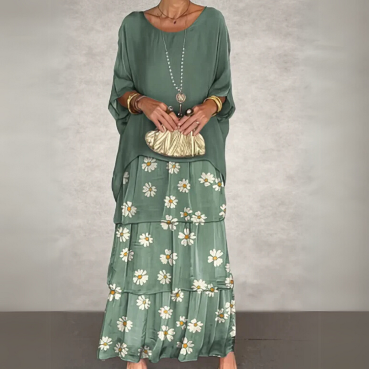 Damen Kleid | Lagen Rundhals Maxi