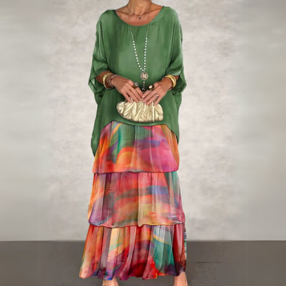 Damen Kleid | Lagen Rundhals Maxi