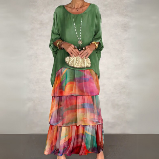 Damen Kleid | Lagen Rundhals Maxi