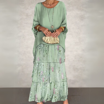 Damen Kleid | Lagen Rundhals Maxi