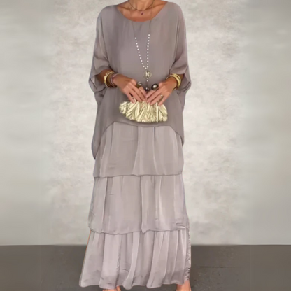 Damen Kleid | Lagen Rundhals Maxi