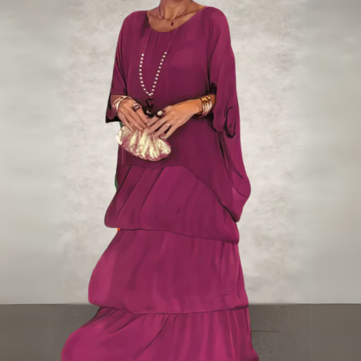 Damen Kleid | Lagen Rundhals Maxi