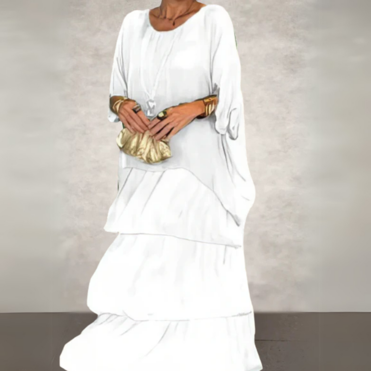 Damen Kleid | Lagen Rundhals Maxi