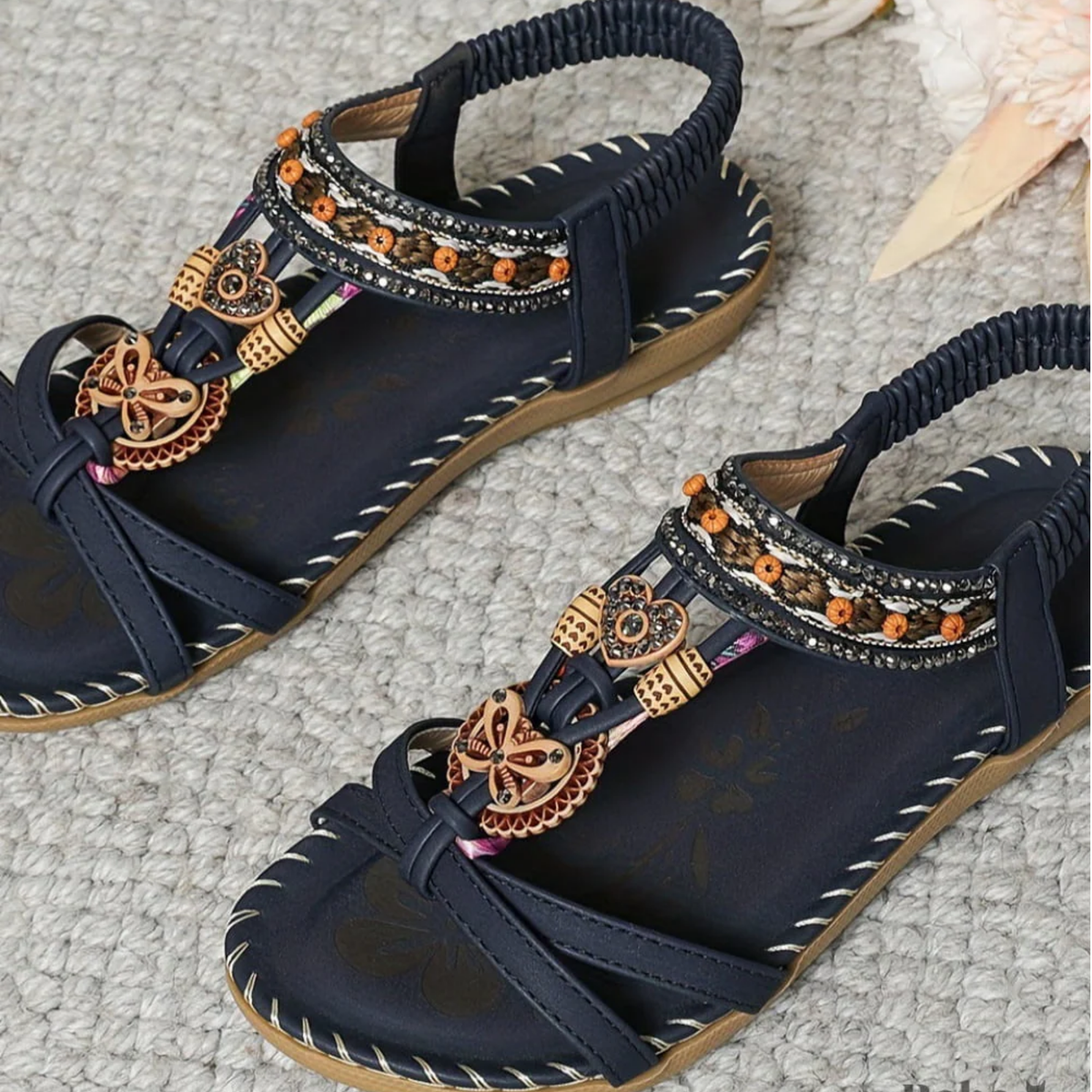 Damen Sandalen | Blumen Zierdetail