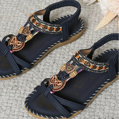 Damen Sandalen | Blumen Zierdetail