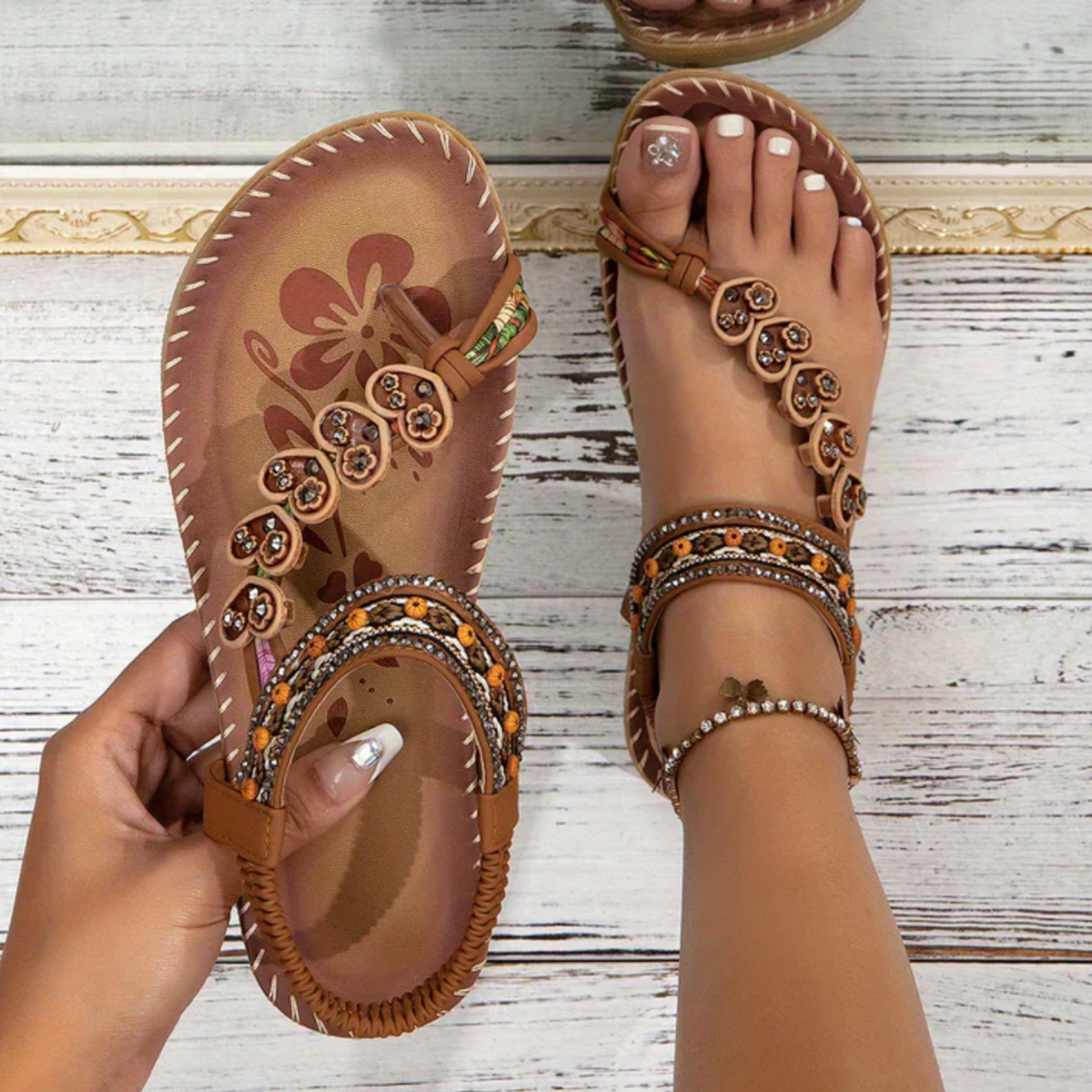 Damen Sandalen | Blumen Zierdetail