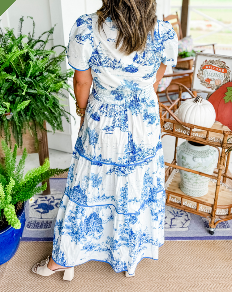 Damen Kleid | Klassische Toile Muster Maxi