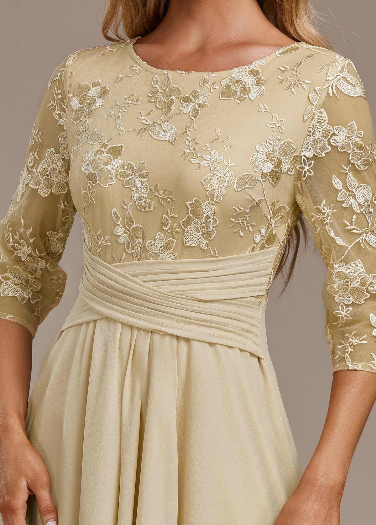 Damen Kleid | Stickerei Rundhals Midi