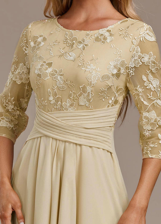 Damen Kleid | Stickerei Rundhals Midi