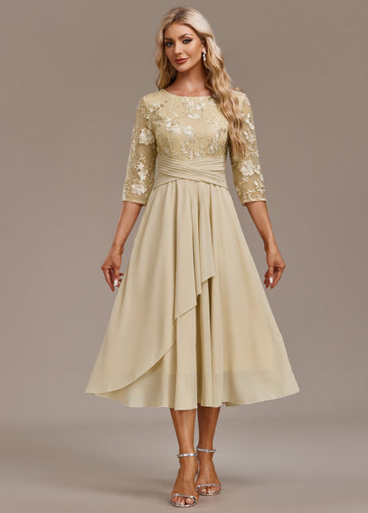 Damen Kleid | Stickerei Rundhals Midi