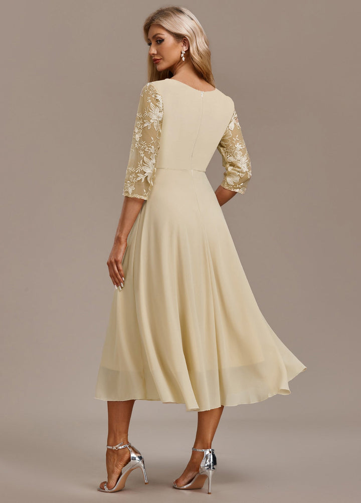 Damen Kleid | Stickerei Rundhals Midi