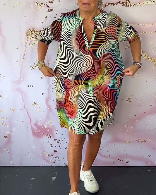 Damen Kleid | Wellenmuster Seitentaschen