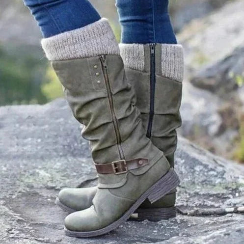Winter Stiefel Damen | Hoher Schaft mit Schnalle und Reißverschluss