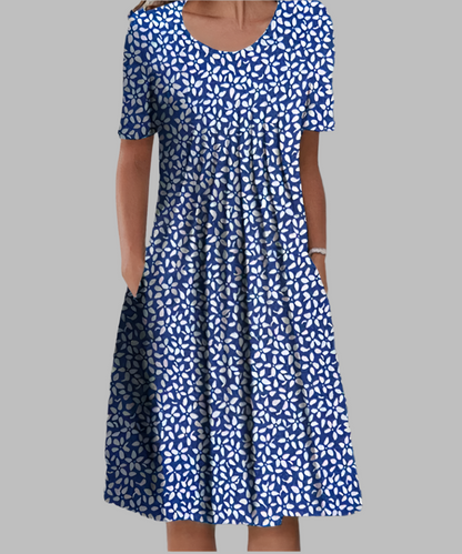 Damen Kleid | Blumenmuster Rundhals
