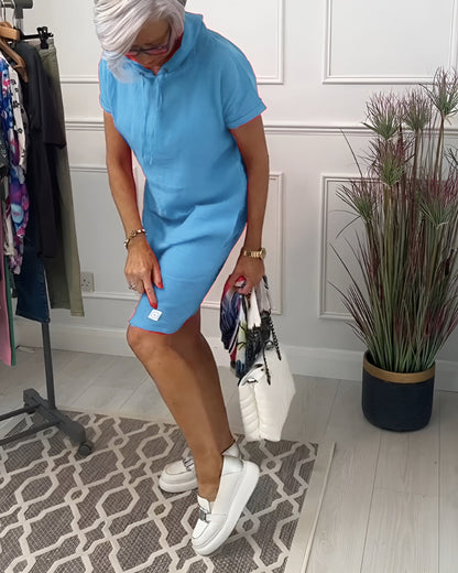 Damen Kleid | Knielang Kurzarm mit Kapuze