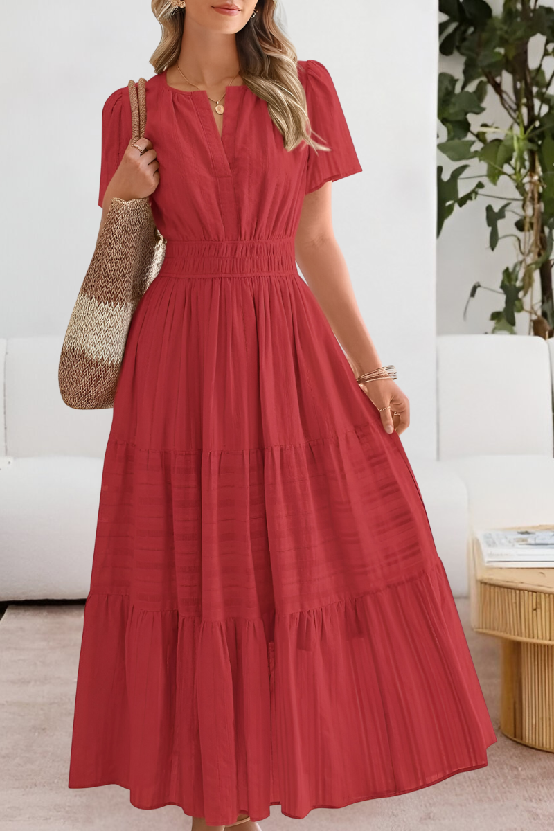 Damen Kleid | V-Ausschnitt Kurzarm A-Linie