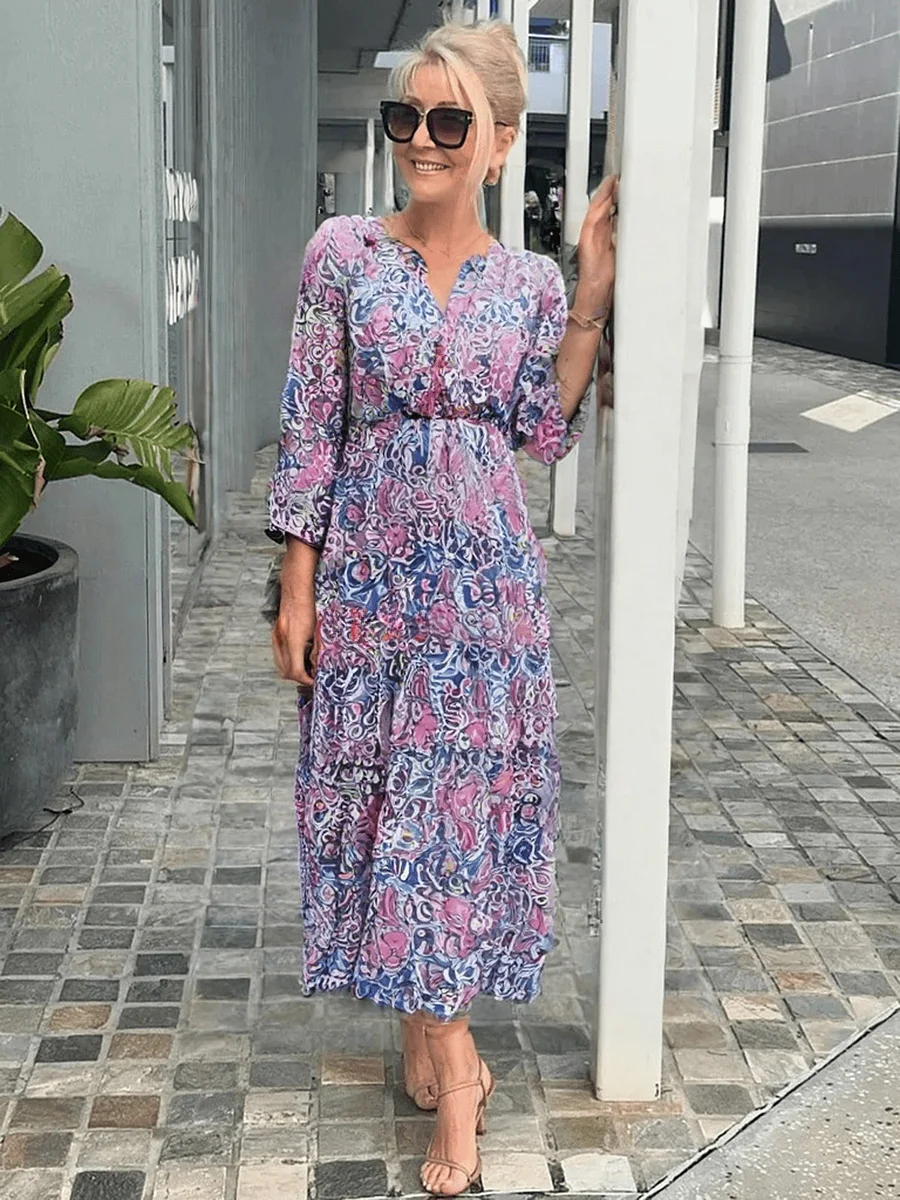 Damen Kleid | Paisleymuster V-Ausschnitt Midi