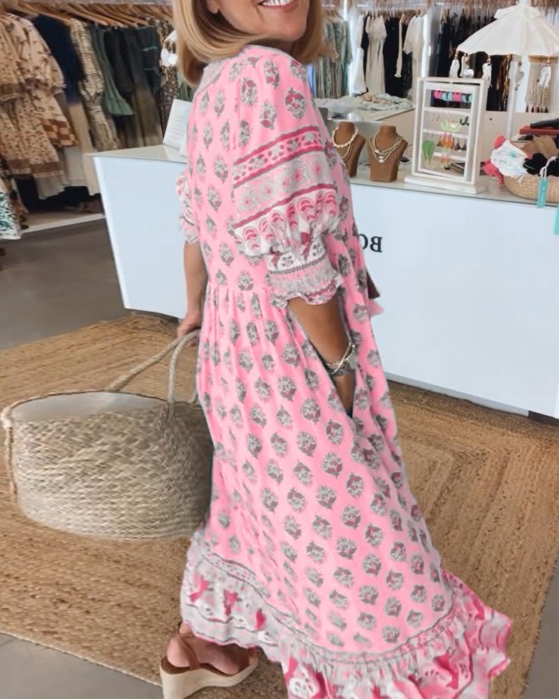Damen Kleid | Boho V-Ausschnitt Maxi