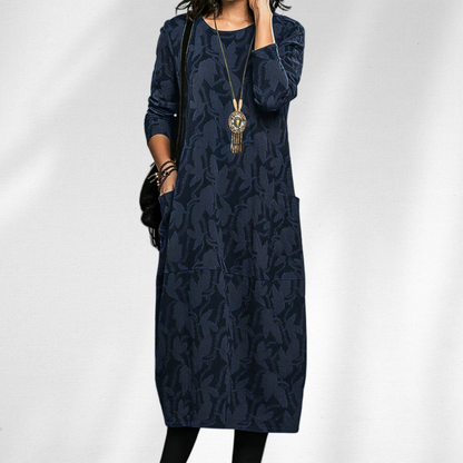 Damen Kleid | Langarm Rundhals Midi