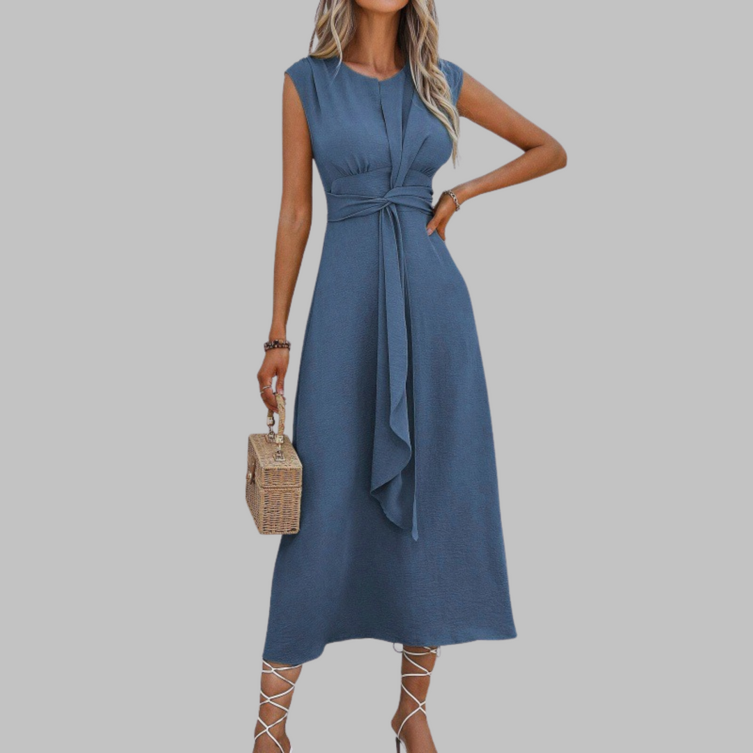 Damen Kleid | Rundhalsausschnitt Bindegürtel