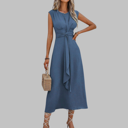 Damen Kleid | Rundhalsausschnitt Bindegürtel