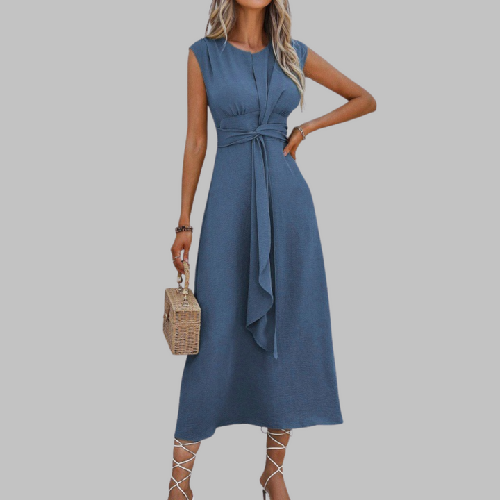 Damen Kleid | Rundhalsausschnitt Bindegürtel