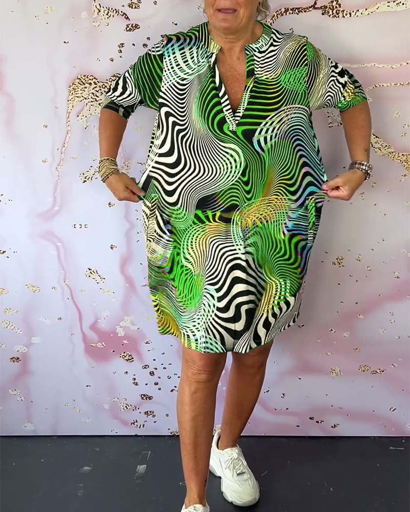 Damen Kleid | Wellenmuster Seitentaschen