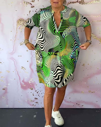 Damen Kleid | Wellenmuster Seitentaschen