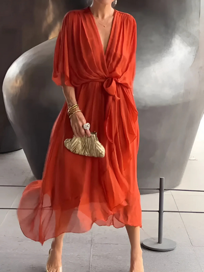 Damen Kleid | Wickel Bindegürtel Midi