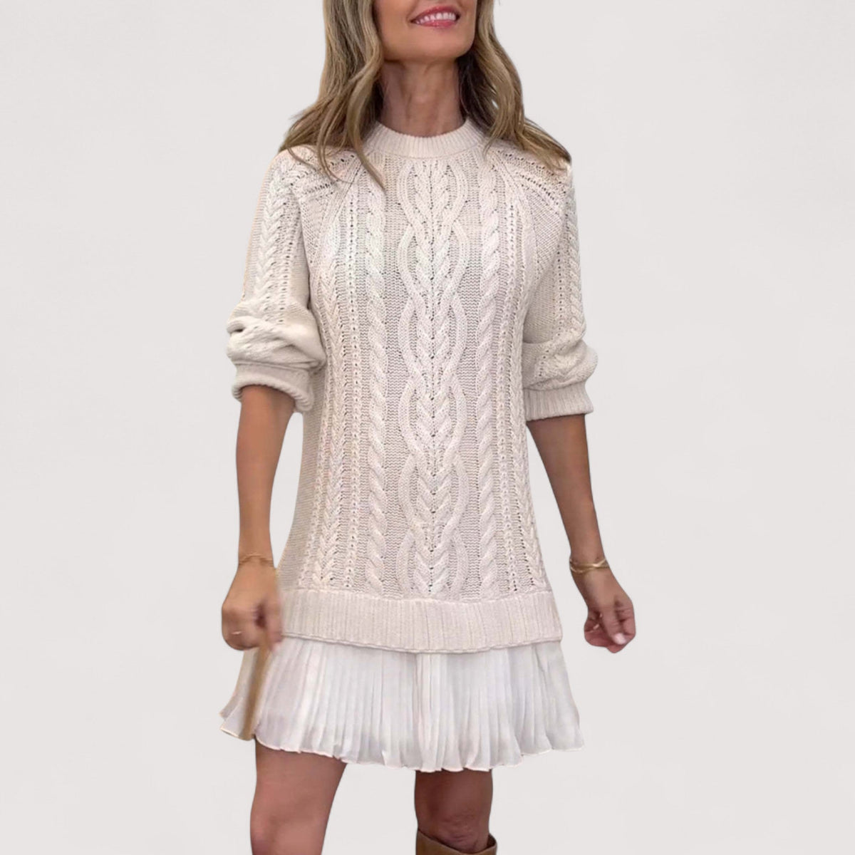 Damen Kleid | Zopfmuster Plissee Saum