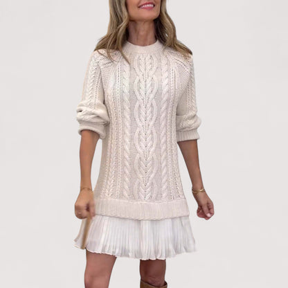 Damen Kleid | Zopfmuster Plissee Saum