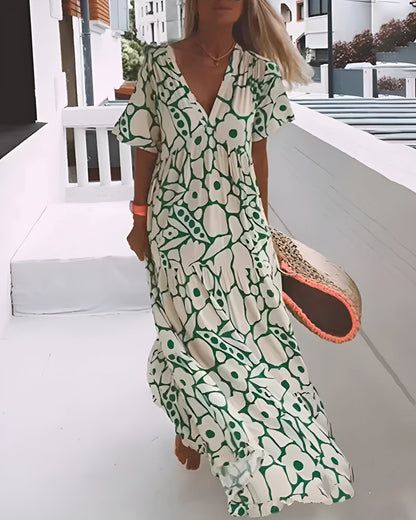 Damen Kleid | V-Ausschnitt Kurzarm Maxi