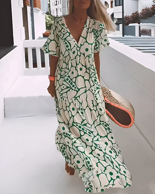 Damen Kleid | V-Ausschnitt Kurzarm Maxi