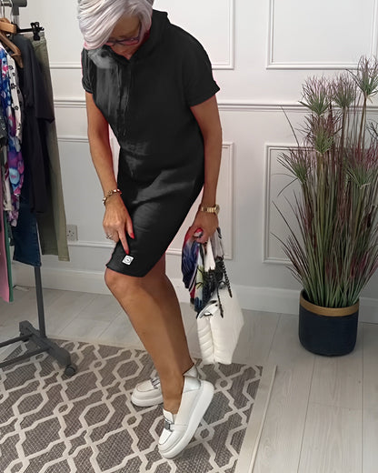 Damen Kleid | Knielang Kurzarm mit Kapuze