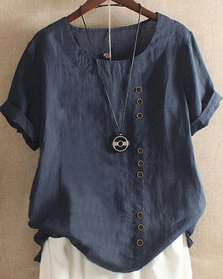 Damenbluse | Kurzarm mit Knopfdetail