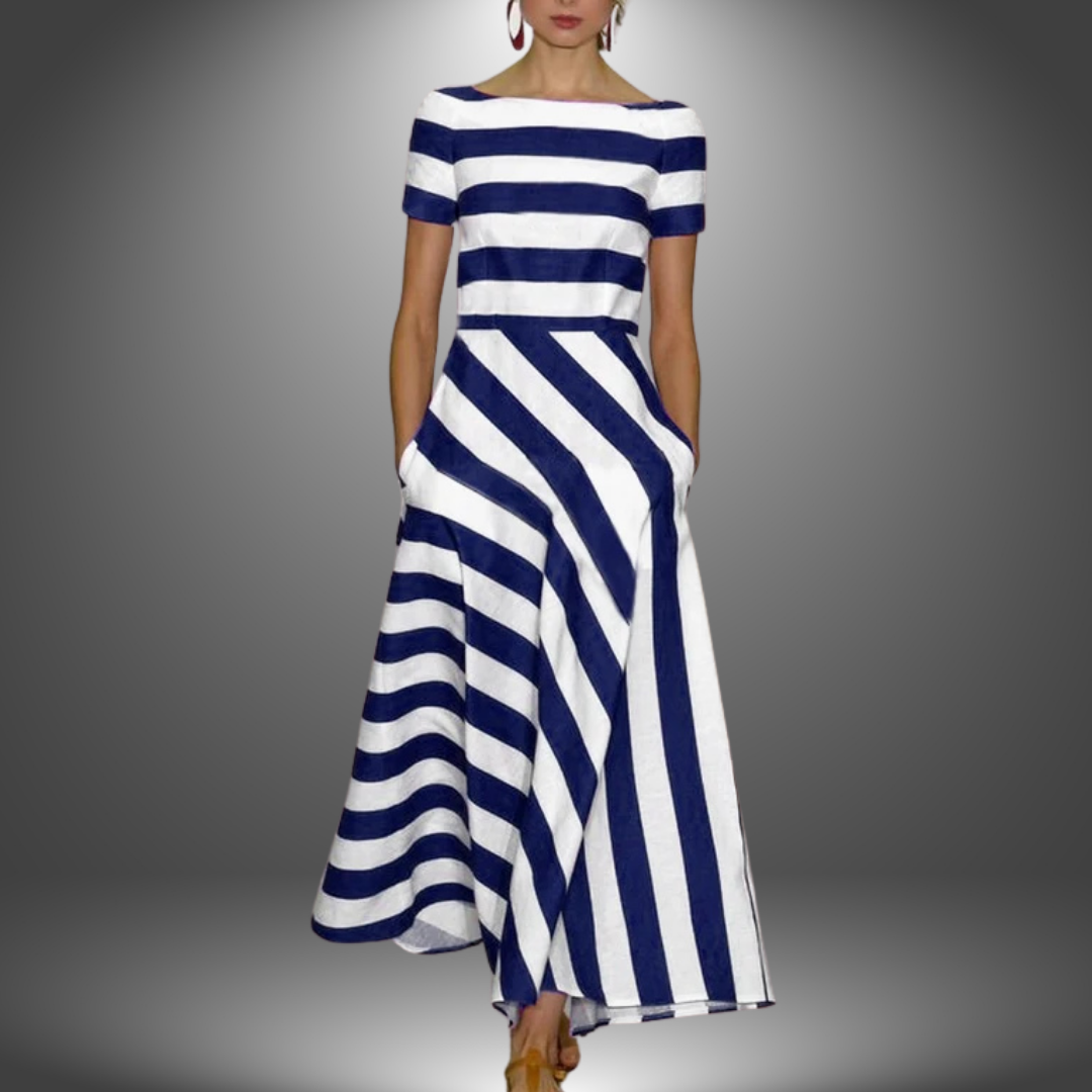 Damen Kleid | Streifen Kurzarm Maxi