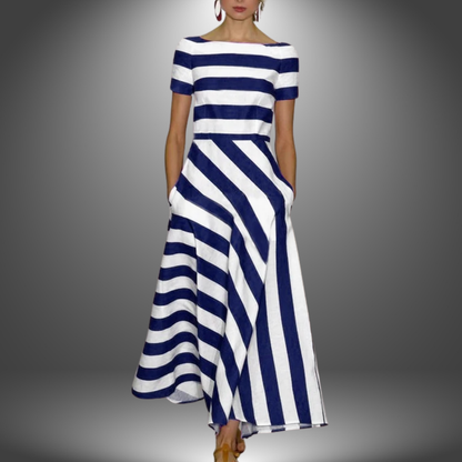 Damen Kleid | Streifen Kurzarm Maxi