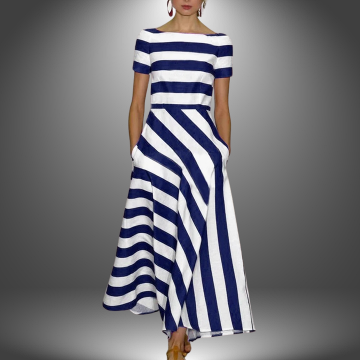 Damen Kleid | Streifen Kurzarm Maxi