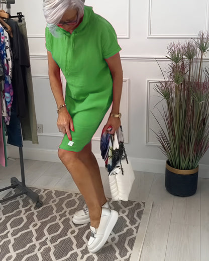 Damen Kleid | Knielang Kurzarm mit Kapuze