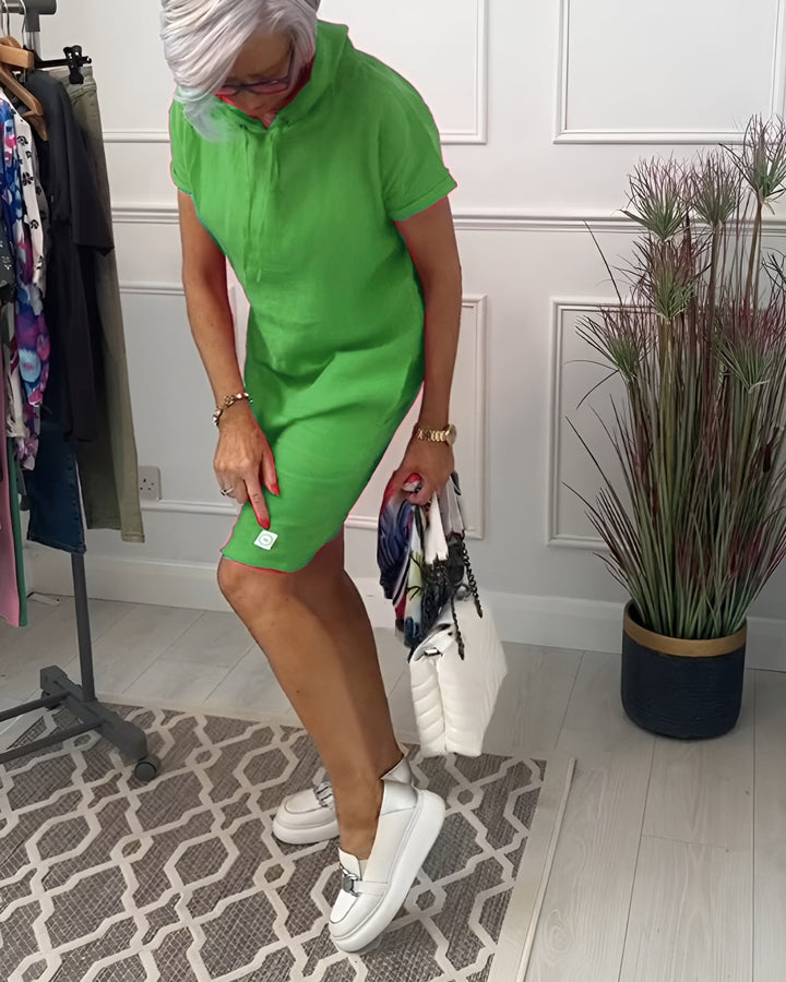 Damen Kleid | Knielang Kurzarm mit Kapuze