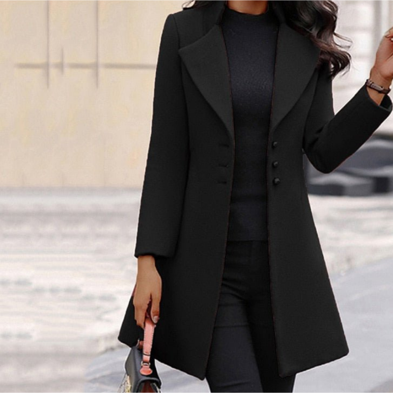 Damen Reversmantel | Mittellang Mit Seitlichem Knopfverschluss