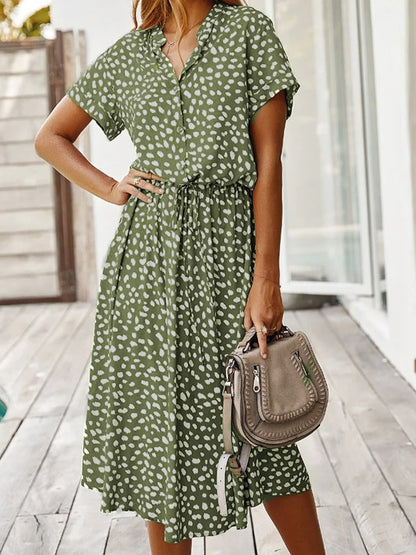 Damen Kleid | Kurzarm Bindegürtel Midi